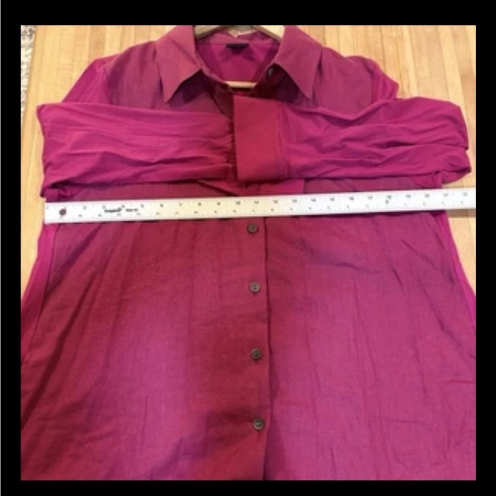 Lisa Bayne Artsy Pink Linen Bamboo Button Down Lagenlook Tunic Blouse - Picture 7 of 8